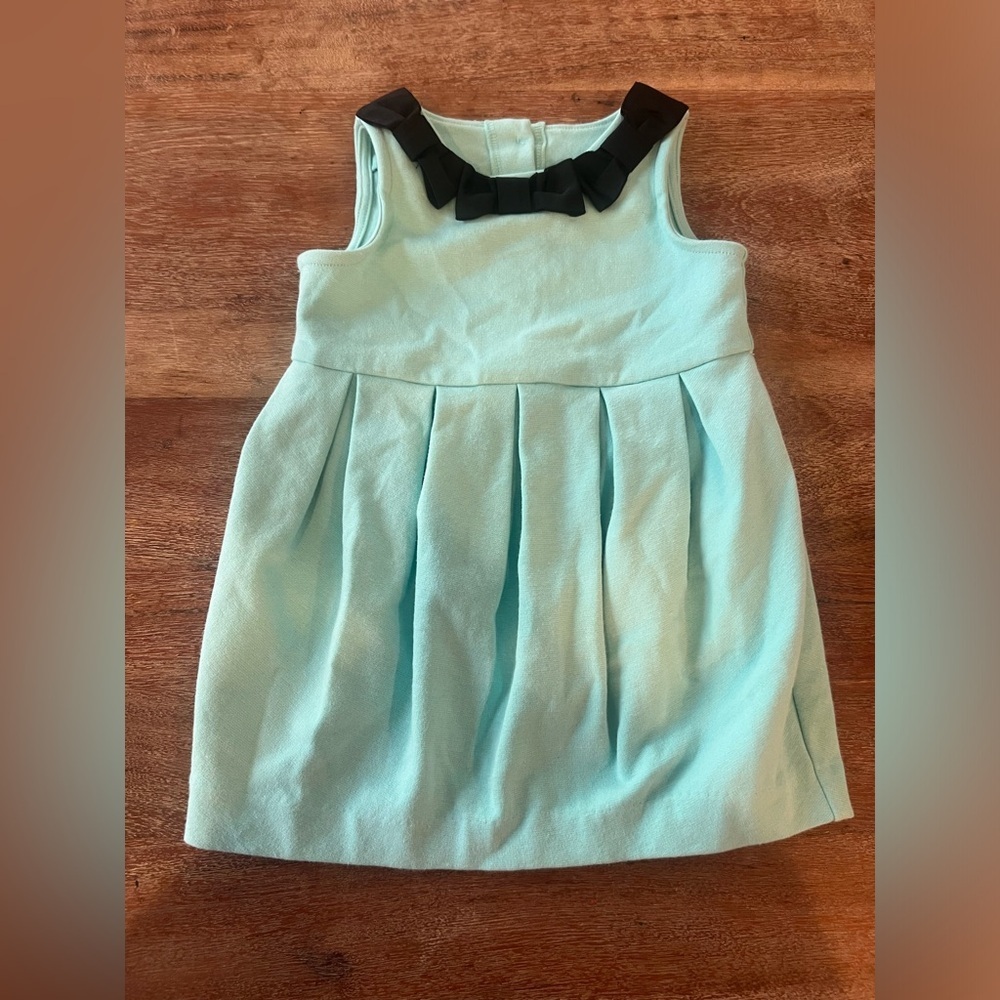 Janie and Jack Bow Ponte Dress Tiffany Blue / Black size 6-12 months